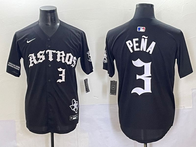 Men 2025 Houston Astros 3 Pena Black Seven generations Joint Name Nike MLB Jersey style 7045